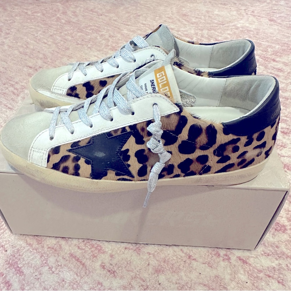 Golden Goose Women’s Super Star Leopard Suede Black Beige Brown Sneakers 38